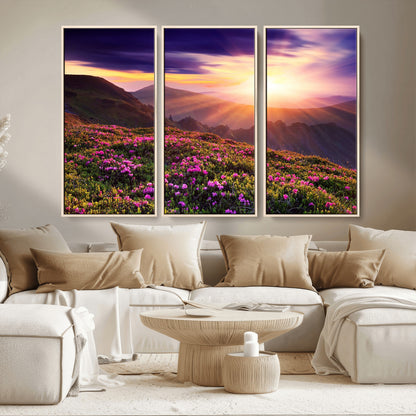 49741-MGV-CV-36X24-Mountain Sunrise Wall Art – Vibrant Floral Landscape Canvas Print, Nature Home Decor for Living Room, Bedroom Office or Cabin
