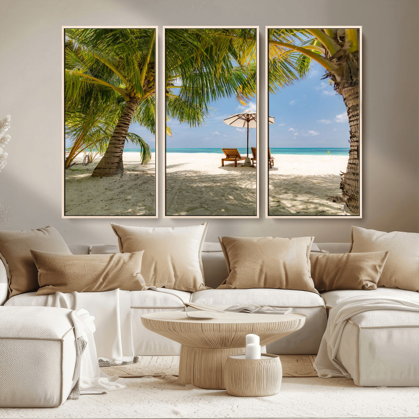 83601-MGV-CV-36X24-Tropical Beach Wall Art – Serene Palm Trees and Lounge Chairs Canvas Print, Relaxing Coastal Decor for Living Room, Bedroom or