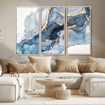 33782-MGV-CV-36X24-Abstract Marble Wall Art – Blue & Gold Fluid Painting Canvas Print, Modern Home Decor for Living Room, Bedroom or Office