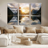 78842-MGV-FC-48X32-3P_Natural-Sunrise Mountain Reflection Wall Art – Stunning Nature Landscape Canvas Print for Home, Office, Living Room or Relaxing Space
