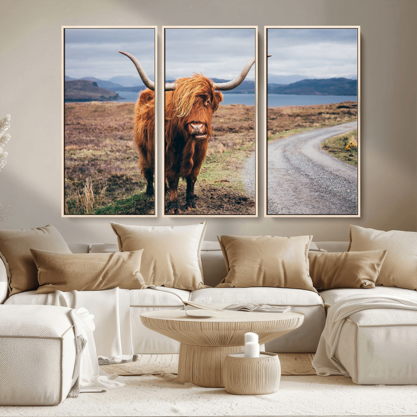 56121-MGV-CV-36X24-Rustic Highland Cow Wall Art – Panoramic Nature Canvas Print, Perfect Decor for Home, Office, Living Room or Man Cave