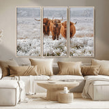 10396-MGV-CV-36X24-Highland Cattle Wall Art – Rustic Winter Landscape Canvas Print, Farmhouse Decor for Living Room, Office, Cabin or Country Home