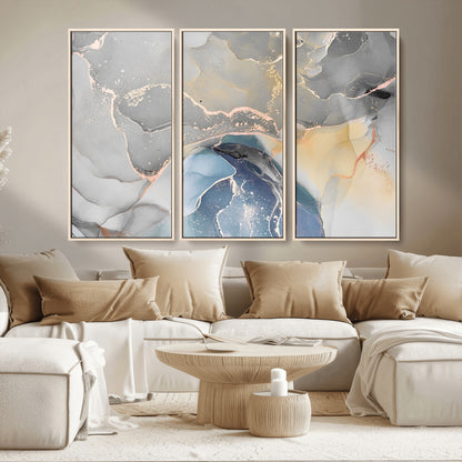 63211-MGV-CV-36X24-Abstract Fluid Art Wall Decor – Blue, Gray & Gold Canvas Print, Modern Home and Office Wall Art Decor for Living Room, Bedroom or