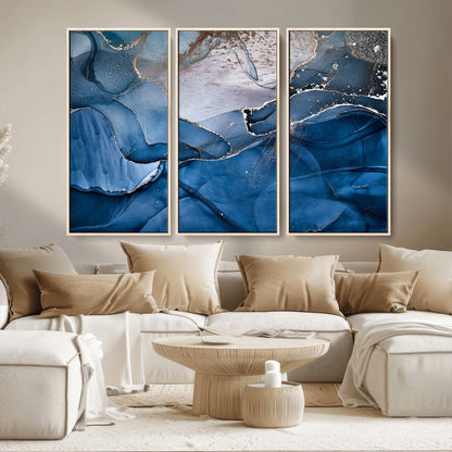 27810-MGV-CV-36X24-Abstract Blue Gold Fluid Art Wall – Modern Canvas Print, Elegant Home & Office Wall Art, Stylish Living Room or Bedroom Decor