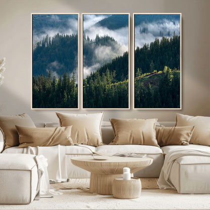 55972-MGV-CV-36X24-Whispering Pines Wall Art – Panoramic Misty Forest Canvas Print, Serene Nature Decor for Home, Office or Cabin Retreat