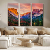 24519-MGV-CV-36X24-Yosemite Valley Sunset Wall Art – Majestic Mountain Landscape with Waterfall and Vibrant Sky, Nature Photography for Home or