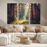 86249-MGV-CV-36X24-Sunlit Autumn Forest Path Wall Art – Peaceful Nature Scene with Fall Foliage, Calming Woods Decor for Home or Office