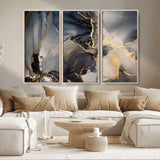 24068-MGV-CV-36X24-Luxury Abstract Wall Art – Gold & Gray Fluid Ink Painting Canvas, Modern Metallic Home Decor, Elegant Office or Living Room Accent