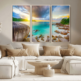 23769-MGV-CV-36X24-Tropical Beach Sunset Wall Art – Serene Ocean Canvas Print, Coastal Landscape Decor for Living Room, Bedroom or Office, Peaceful
