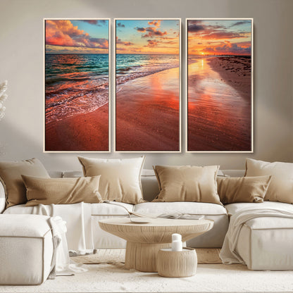 77723-MGV-CV-36X24-Sunset Beach Wall Art – Vibrant Ocean Canvas Print, Coastal Landscape Decor for Living Room, Bedroom or Office, Relaxing Tropical
