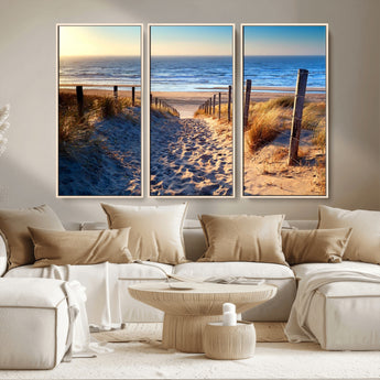 31889-MGV-CV-36X24-Sandy Beach Pathway Wall Art – Coastal Dune Fence and Ocean View Canvas Print, Relaxing Seaside Landscape Decor for Living Room or