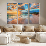 41572-MGV-CV-36X24-Sunset Beach Wall Art – Ocean Waves and Palm Trees Canvas Print, Tropical Coastal Sunset Seascape Decor for Living Room, Bedroom