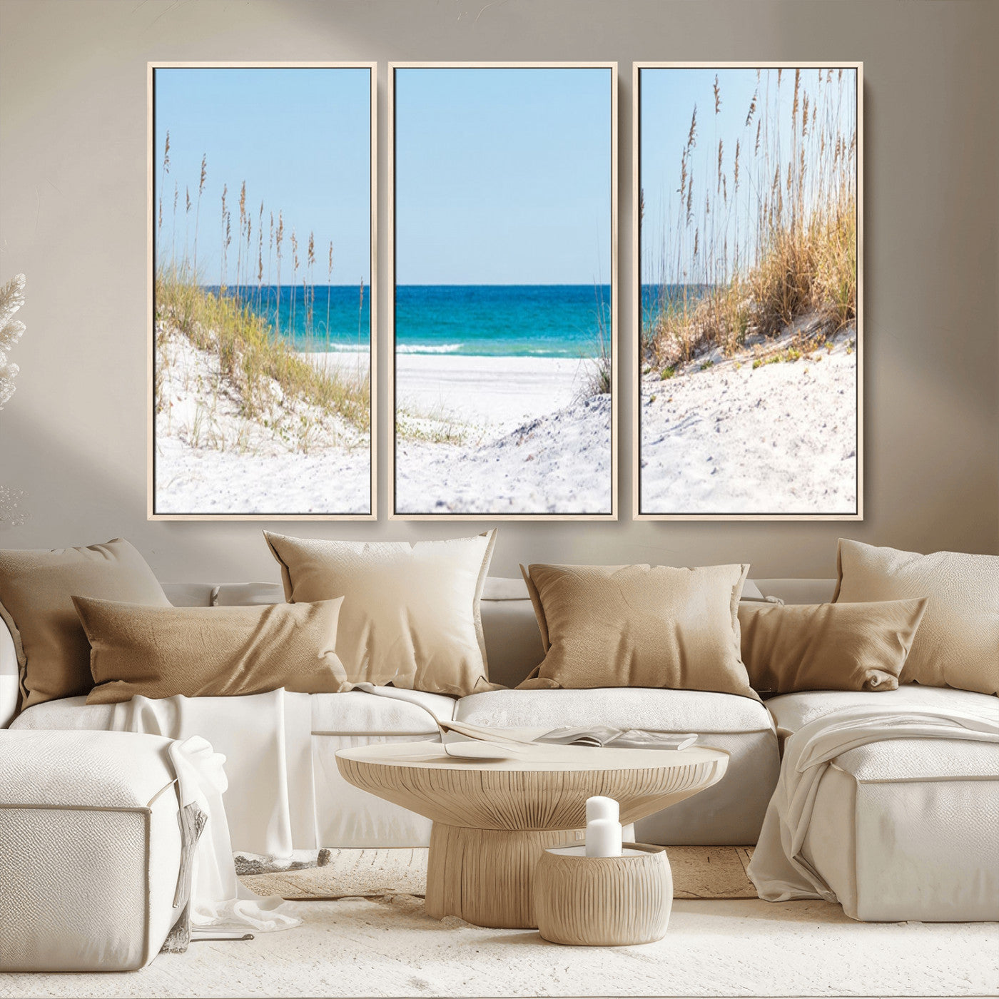 58498-MGV-CV-36X24-White Sandy Beach Wall Art – Panoramic Coastal Canvas Print, Ocean View Decor for Living Room, Bedroom, Office, Relaxing Seaside