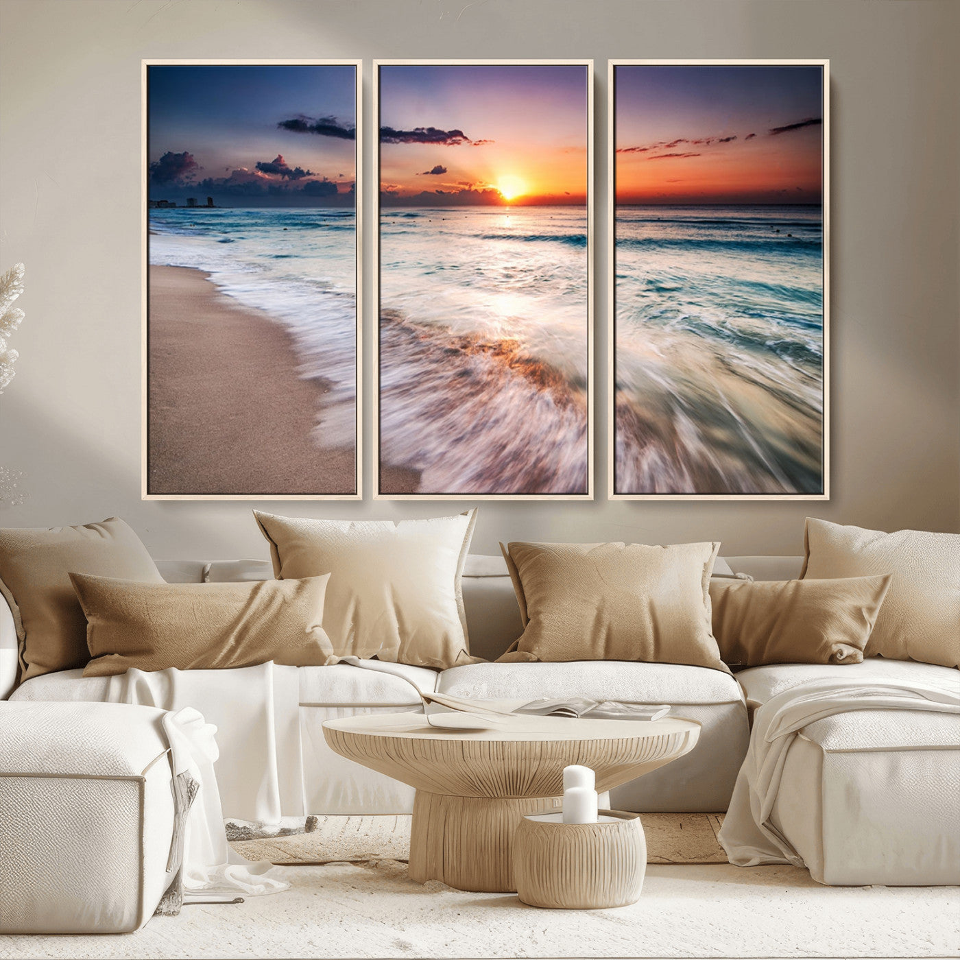99906-MGV-CV-36X24-Morning Tide Canvas Print – Soft Sunrise Ocean Waves Wall Art, Coastal Serenity Decor for Home & Office