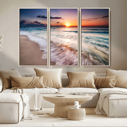 99906-MGV-CV-36X24-Morning Tide Canvas Print – Soft Sunrise Ocean Waves Wall Art, Coastal Serenity Decor for Home & Office