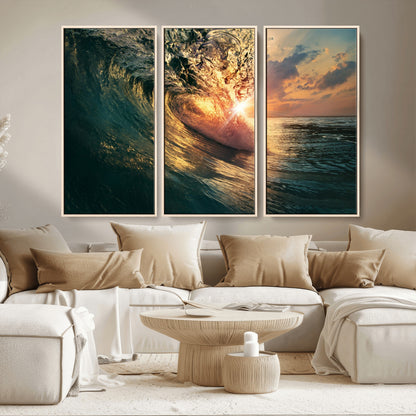 55359-MGV-CV-36X24-Radiant Ocean Wave Wall Art – Panoramic Surf Canvas Print, Vibrant Sunset Beach Decor for Home, Office or Man Cave