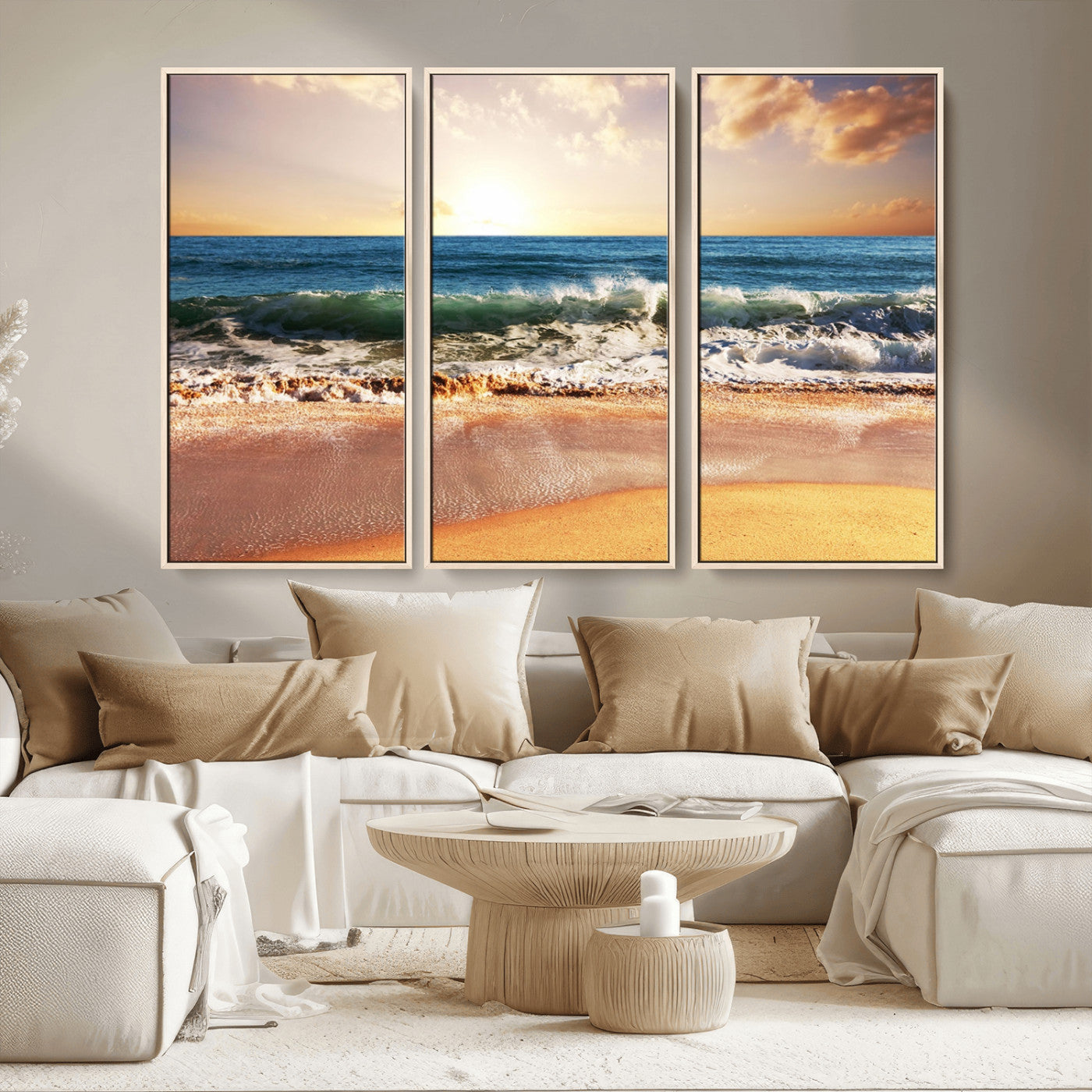 79005-MGV-CV-36X24-Golden Sunrise Ocean Waves Wall Art – Panoramic Seashore Canvas Print, Calming Coastal Decor for Home, Office or Relaxation Space