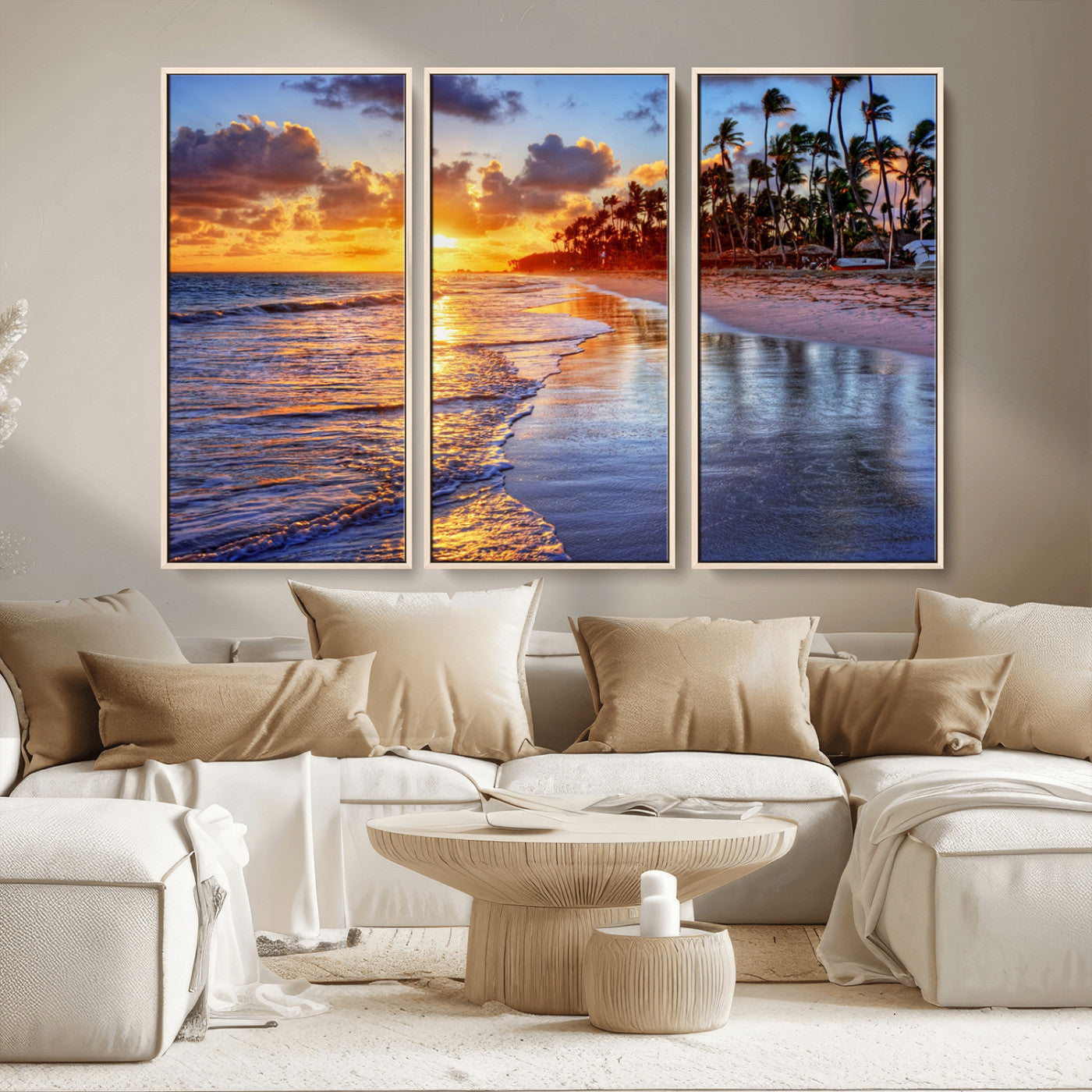 19917-MGV-CV-36X24-Tropical Sunset Beach Wall Art – Panoramic Palm Trees and Ocean Canvas Print, Vibrant Coastal Decor for Living Room, Office or Man