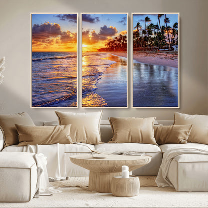 19917-MGV-CV-36X24-Tropical Sunset Beach Wall Art – Panoramic Palm Trees and Ocean Canvas Print, Vibrant Coastal Decor for Living Room, Office or Man