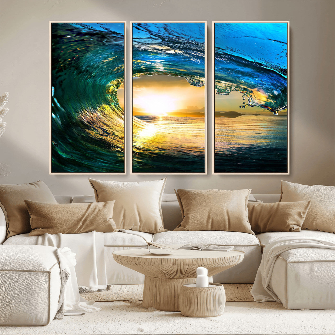 19378-MGV-CV-36X24-Ocean Wave Sunset Wall Art – Vibrant Surf and Golden Horizon Canvas Print, Coastal Seascape Photography for Living Room, Bedroom,