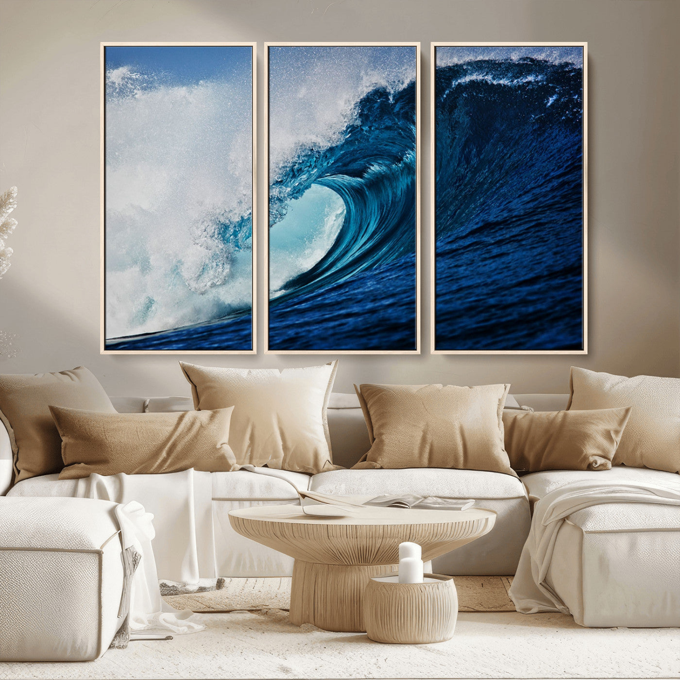 89502-MGV-CV-36X24-Powerful Ocean Wave Wall Art – Panoramic Blue Sea Wave Canvas Print, Coastal Surf Photography Artwork for Living Room, Bedroom, or