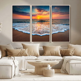 16110-MGV-CV-36X24-Ocean Sunset Wall Art – Vibrant Beach Waves and Horizon Canvas Print, Relaxing Coastal Seascape Decor for Living Room or Bedroom