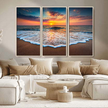 16110-MGV-CV-36X24-Ocean Sunset Wall Art – Vibrant Beach Waves and Horizon Canvas Print, Relaxing Coastal Seascape Decor for Living Room or Bedroom