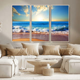 50522-MGV-CV-36X24-Ocean Sunrise Wall Art – Peaceful Beach Waves and Golden Horizon Canvas Print, Coastal Seascape Decor for Home or Office