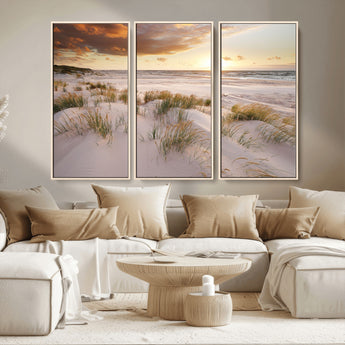 61246-MGV-CV-36X24-Coastal Sand Dunes Wall Art – Serene Beach Sunset Canvas Print with Grasses and Ocean View, Tranquil Seaside Decor for Living Room