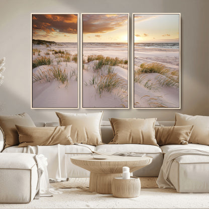 61246-MGV-CV-36X24-Coastal Sand Dunes Wall Art – Serene Beach Sunset Canvas Print with Grasses and Ocean View, Tranquil Seaside Decor for Living Room