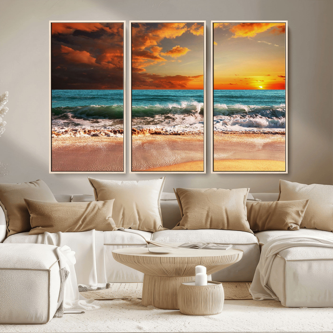 72948-MGV-CV-36X24-Ocean Sunset Wave Wall Art – Dramatic Seascape Canvas Print with Golden Sky and Crashing Waves, Coastal Beach Decor for Living