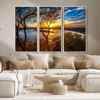 71863-MGV-CV-36X24-Lake Sunset Wall Art – Scenic Nature Canvas Print with Trees and Golden Sky, Serene Landscape Decor for Living Room, Bedroom or