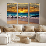 83389-MGV-CV-36X24-Ocean Sunrise Wall Art – Vibrant Beach Waves Canvas Print, Coastal Seascape Decor for Living Room or Office
