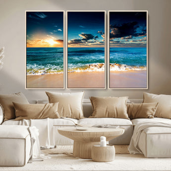 88985-MGV-CV-36X24-Ocean Sunset Wall Art – Tranquil Beach Waves Canvas Print, Coastal Seascape Decor for Living Room or Office