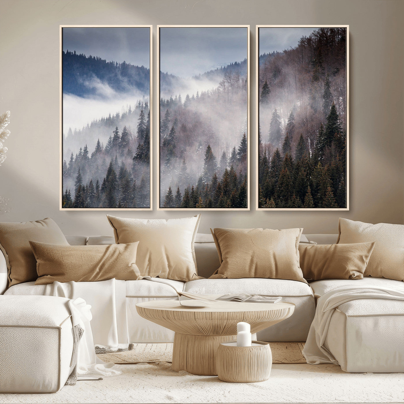 18459-MGV-CV-36X24-Misty Pine Forest Wall Art – Serene Mountain Landscape Canvas Print, Tranquil Nature Artwork for Living Room, Bedroom, Cabin or