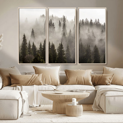 62862-MGV-CV-36X24-Misty Forest Wall Art – Tranquil Pine Tree Canvas Print with Mountain Fog, Nature Landscape Artwork for Living Room, Bedroom, or