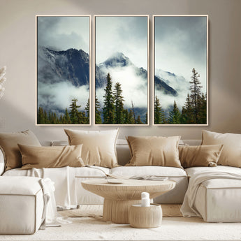 93219-MGV-CV-36X24-Misty Mountain Wall Art – Foggy Pines and Rocky Peaks Canvas Print, Nature Landscape Decor for Living Room, Office or Bedroom