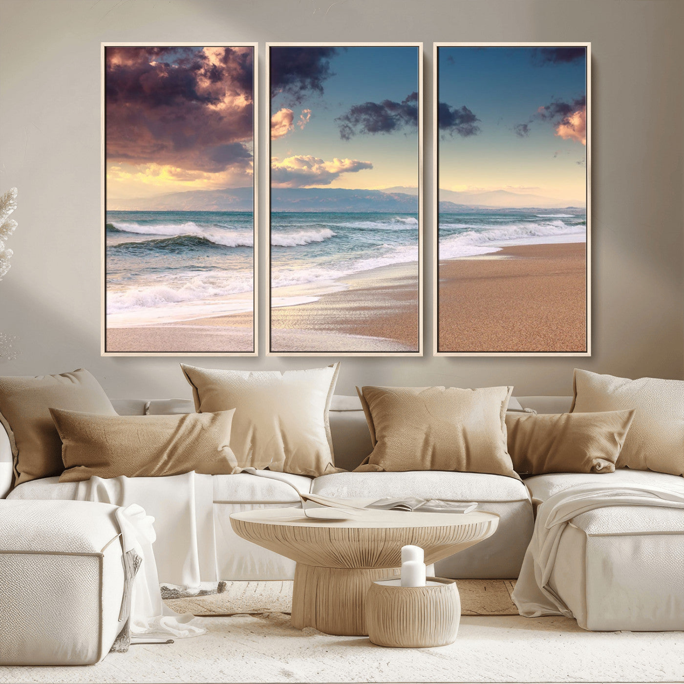 42253-MGV-CV-36X24-Serene Beach Waves Wall Art – Tranquil Ocean Horizon Canvas Print, Coastal Seascape Decor for Living Room or Office Wall