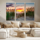 25576-MGV-CV-36X24-Beach Grass Sunset Wall Art – Coastal Sand Dune Landscape Canvas Print, Ocean View Nature Decor for Living Room or Office Wall