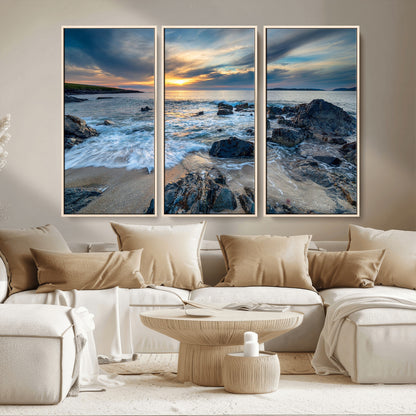 17902-MGV-CV-36X24-Rocky Shore Ocean Sunset Wall Art – Coastal Seascape Canvas Print, Nature Beach Decor for Living Room or Office