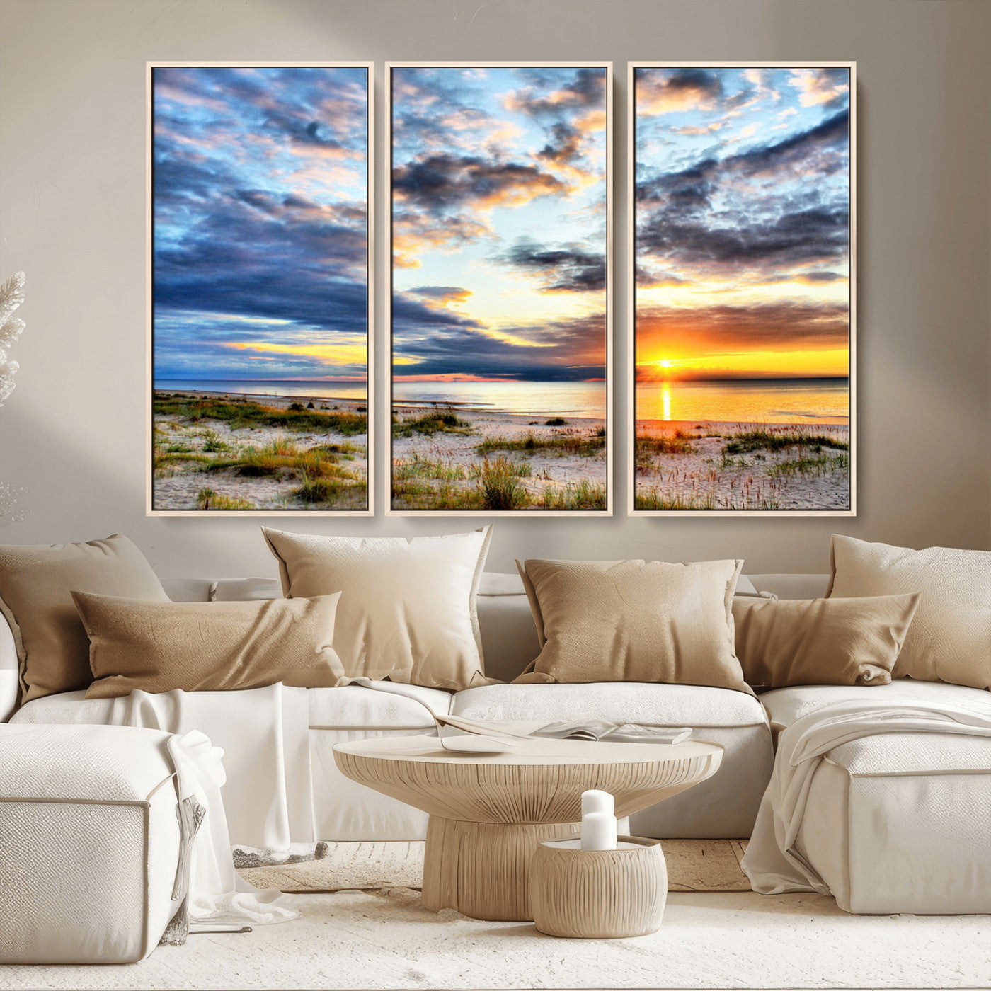 39645-MGV-CV-36X24-Golden Beach Sunset Wall Art – Serene Ocean Horizon Canvas Print, Coastal Nature Landscape Decor for Living Room, Bedroom or