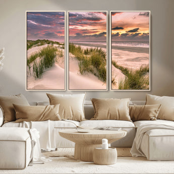 60570-MGV-CV-36X24-Beach Sunset Wall Art – Coastal Sand Dunes and Ocean Horizon Canvas Print, Tranquil Seascape Photography Decor for Living Room or