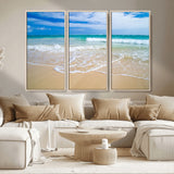 20660-MGV-CV-36X24-Ocean Wave Beach Wall Art – Serene Blue Sea and Sandy Shore Canvas Print, Coastal Landscape Photography Decor for Living Room or