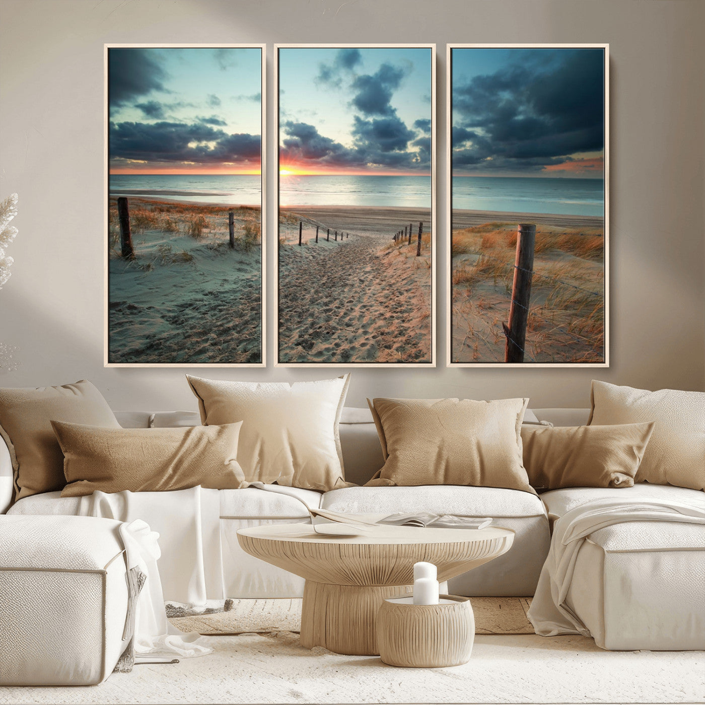 25788-MGV-CV-36X24-Sunset Beach Path Wall Art – Scenic Coastal Dunes and Ocean Canvas Print, Tranquil Seaside Landscape Decor for Living Room or