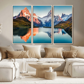 88453-MGV-CV-36X24-Mountain Lake Wall Art – Snow-Capped Peaks Reflected in Alpine Water Canvas Print, Nature Landscape Wall Decor for Living Room or