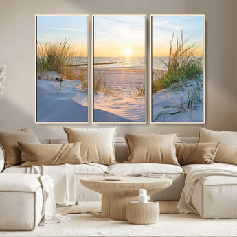 48907-MGV-CV-36X24-Beach Sunset Wall Art – Coastal Sand Dunes and Ocean View Canvas Print, Serene Seaside Landscape Painting for Living Room, Bedroom