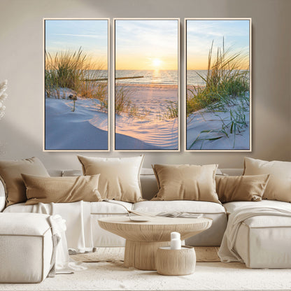 48907-MGV-CV-36X24-Beach Sunset Wall Art – Coastal Sand Dunes and Ocean View Canvas Print, Serene Seaside Landscape Painting for Living Room, Bedroom