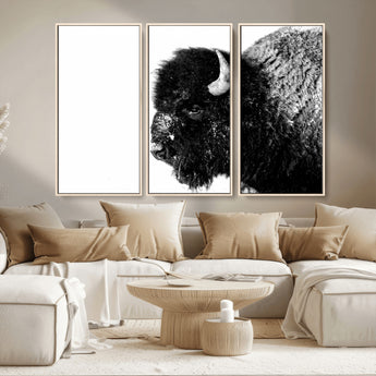68780-MGV-CV-36X24-Bison Close-Up Wall Art – Black and White Buffalo Canvas Print, Rustic Wildlife Photography Decor for Living Room, Office, or