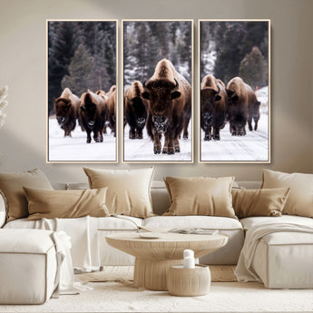 66871-MGV-CV-36X24-Bison Herd Wall Art – Wildlife Buffalo Canvas Print, Rustic Western Nature Photography Decor for Living Room, Office, Cabin, or