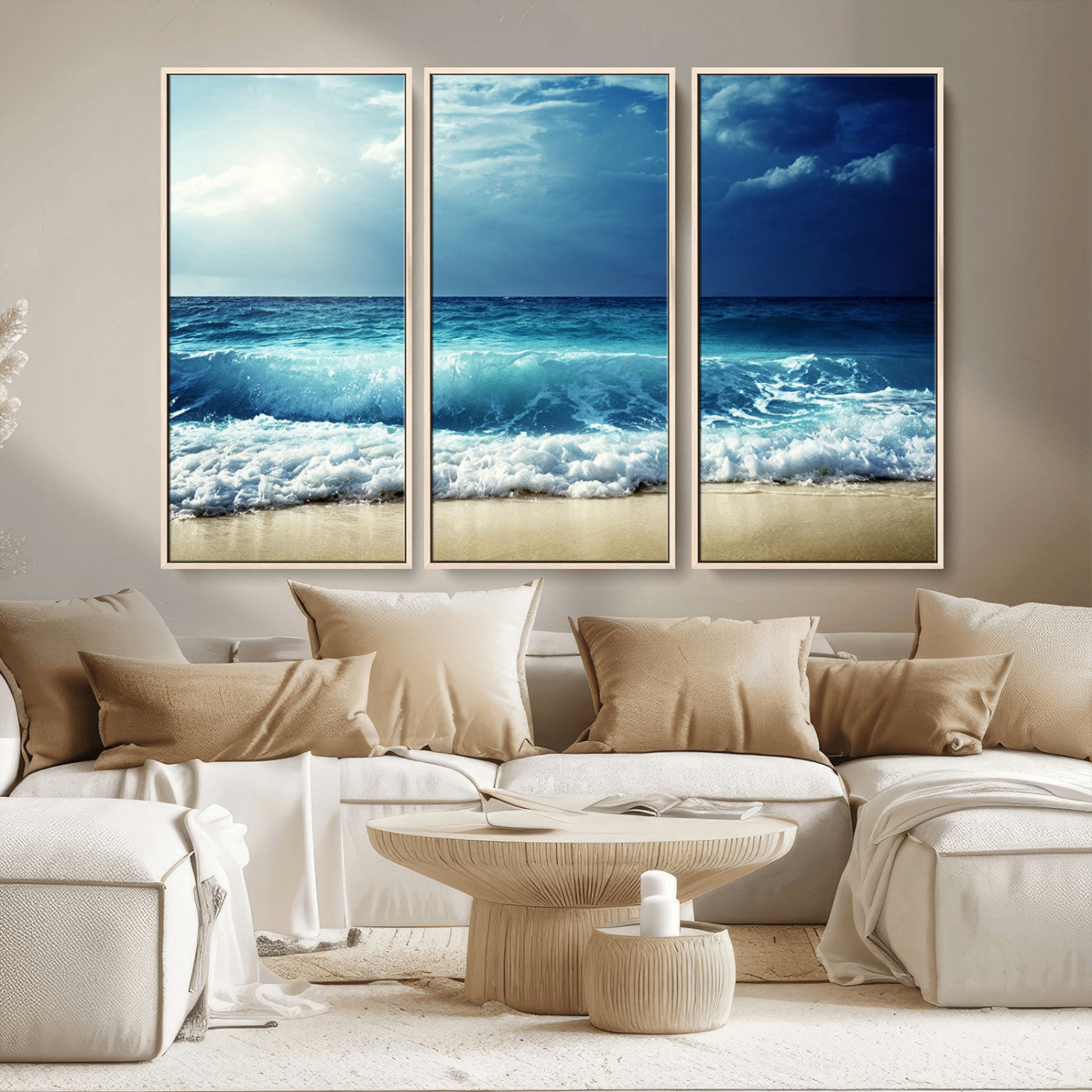 84116-MGV-CV-36X24-Ocean Wave Wall Art – Blue Sea and Beach Canvas Print, Coastal Seascape Photography Artwork for Living Room, Bedroom, or Office